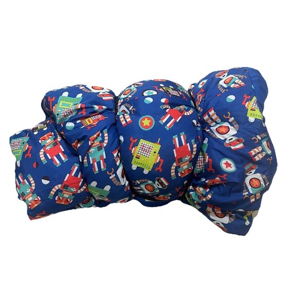 Kids Robot Sleeping Bag & Duffel Set Blue Boys Travel Nap Mat Sleepover Bundle - Picture 8 of 9